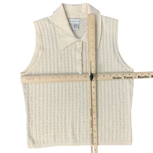 Vintage Banana Republic Cream Merino Wool Beaded Sleeveless Polo Sweater Tank L thumbnail 9