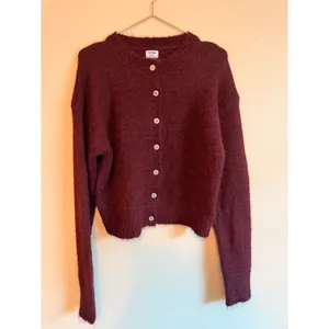 Cotton On Women Cardigan XS Burgundy Wool Blend Fuzzy Knit Button Front Sweater thumbnail 7