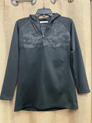 Peter Millar Black Hooded Pullover with Subtle Lining Pattern thumbnail 1