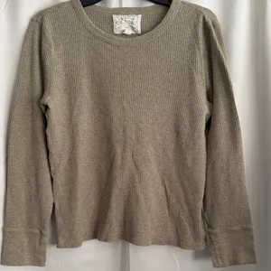 Vintage Ralph Lauren Waffle Knit Thermal‎ Long Sleeve Top Tan Women’s Large thumbnail 1