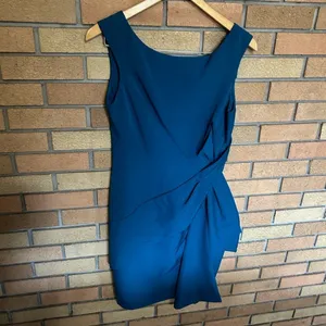 NWOT Eliza J Side Drape Laguna Crepe Cocktail Teal Blue Dress 8 thumbnail 4