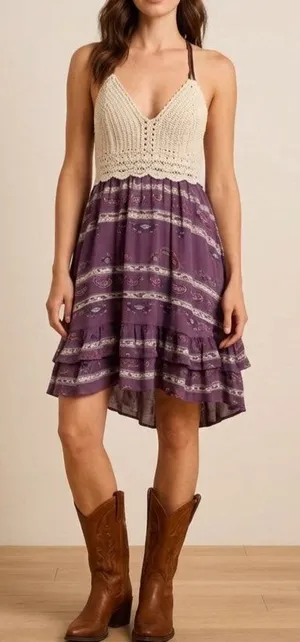 NWT Boot Barn Shyanne Crochet Boho Dress Purple Southwestern Aztec Festival S thumbnail 1