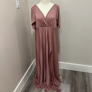 ASOS Design Cold Shoulder Pleated Maxi Dress Dusty Rose Pink US 14 thumbnail 3