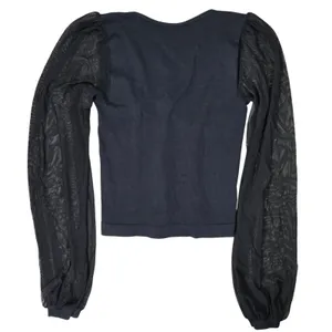 Free People Intimately Lost In Love‎ Seamless Top Black Mesh Puff Sleeve M/L thumbnail 2
