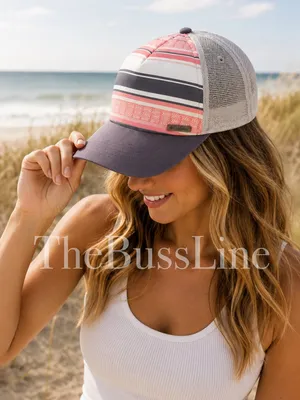 Columbia Women's Pink and Gray Striped Mesh Trucker Hat thumbnail 1