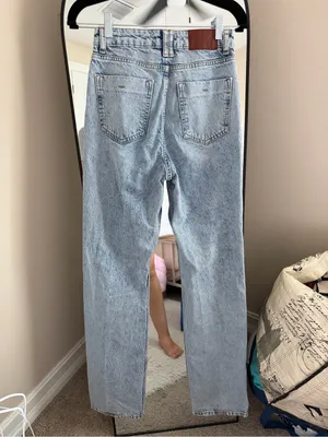 Zara Light Blue Distressed High-Rise Straight Jeans thumbnail 6