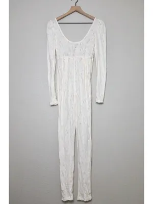 NEW Free People Intimately Home Alone Long Johns S Ivory Lace Onesie Pajamas thumbnail 8