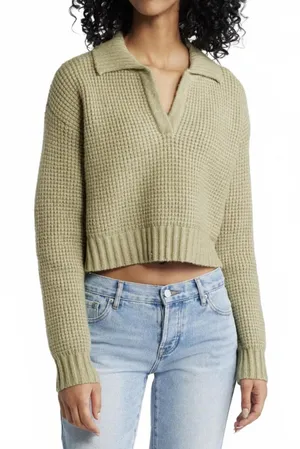 PacSun LA Hearts Gabriela Waffle Knit Collared Sweater Green NWT XL thumbnail 1