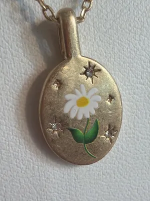 Gold Plated Double Chain Pendant Necklace Painted Daisy Stars SU CZ CH Adj 19" thumbnail 2