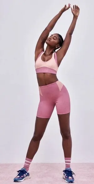For Love and Lemons Dani Mauve Pink Biker Athletic Ribbed Shorts Workout NWT v6x thumbnail 1