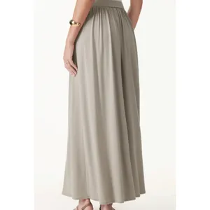 OGL Tencel-Linen Soft Linen Knit Gathered A-Line Maxi Skirt with Pockets M thumbnail 3