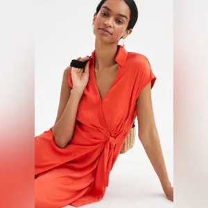 Anthropologie Maeve Open-Back Satin Wrap Midi Dress Orange Small Resort Wear thumbnail 3