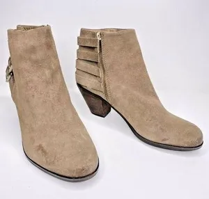 Sam Edelman Boots Size 9 W Women's LUCCA Four Buckle Suede Block Heel Boot Beige thumbnail 1