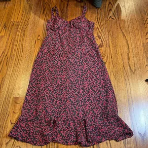 Pink Red Sweetheart Ruffle Hem Floral Midi Dress thumbnail 1