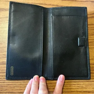 Coach Black Monogram Logo Canvas Leather Check Book Slim Wallet thumbnail 2