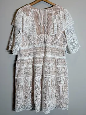 ML Monique Lhuillier Lace Fit & Flare Mini Dress Womens 18 White Formal Cocktail thumbnail 11