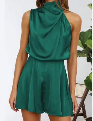 BTFBM Dark Green Satin Romper thumbnail 1