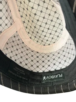 Y2K Playboy Fedora Pink Rhinestone Pinstriped Size L/XL Bling 2000s Grunge Bimbo thumbnail 10