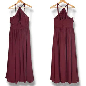 Revelry Bridesmaid Dress Halter‎ Tank Maxi Sleeveless Size 14 Brownish-Burgundy thumbnail 2