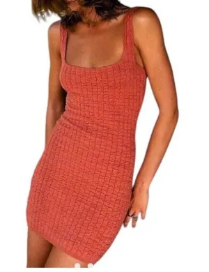 FP Beach Free People Short And Sweet Cable Knit Sweater Dress Terracotta Size L thumbnail 1
