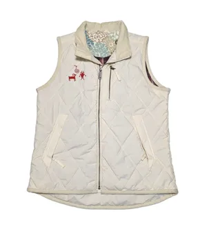 Carhartt Marlinton Vest Embroidered Puffer Cream Red Full Zip Womens Small Top thumbnail 1