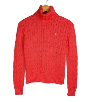 Ralph Lauren Sport Womens Cable Knit Sweater Sz Small Coral Orange Cotton thumbnail 1