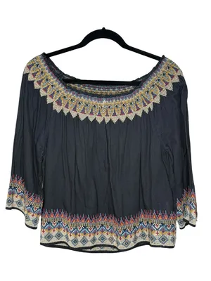 Joie 𖣴 Embroidered Festival Hippie Boho Off The Shoulder Peasant Top 𖣴 Black 𖣴 L thumbnail 2