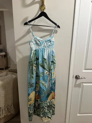 FARM RIO Rio Mosaic Cotton Maxi Dress in Rio Mosaic Multicolor Size Medium thumbnail 4