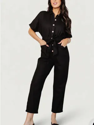 NWT Baltic Born Dallas Utility Jumpsuit Black Cotton Button Front Size Large thumbnail 2