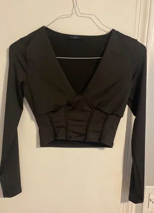 Black Corset Long Sleeve Top thumbnail 1