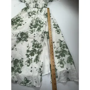 Saints + secrets Midi Dress White Olive Floral Puff Sleeve Scoop Neck‎ XS NWT thumbnail 2