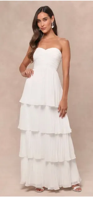 lulus white strapless tiered dress  thumbnail 1