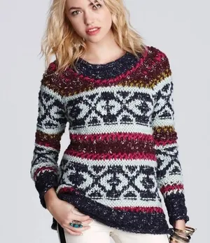 Silver Reed Fair Isle Chunky Knit Sweater- Size Large- Multicolored thumbnail 1