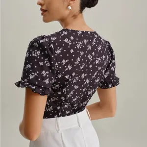 Rihoas Black Floral Scoop Neck Blouse thumbnail 3