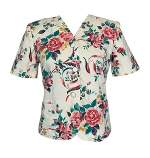 Pendleton Vintage Floral Button-Up Blouse with V-Neck and Short Sleeve thumbnail 1