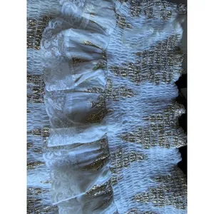 Cotton Mini Skirt Boho White Gold Lurex Smocked Romantic Size L Chloe Laetitia thumbnail 13