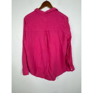 Rails Ellis Hibiscus Pink Organic Cotton‎ Gauze Button Down Shirt Large thumbnail 2