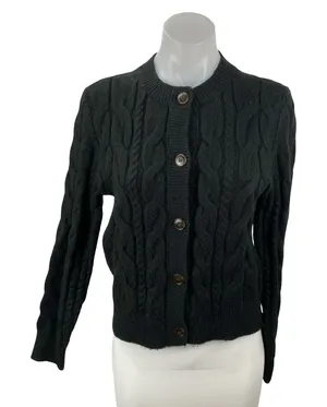 Ann Taylor LOFT Black Cable Knit Long Sleeve Button Down Cardigan Sweater Top S thumbnail 1