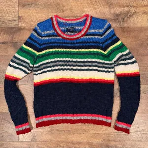 American Eagle Outfitters Colorful Wool-Blend Striped Knit Sweater Grandpa Core thumbnail 1