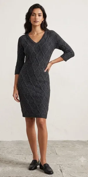 Marc New York Andrew Marc Gray Angora Blend Diamond Cable Knit‎ Sweater Dress S thumbnail 1