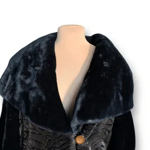 Vintage Faux Fur Zebra‎ Print Long Coat Oversized Collar Black Brown Small Glam thumbnail 3