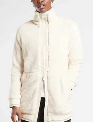 Athleta Tugga long sherpa jacket in a‎ natural/cream color Size L thumbnail 1