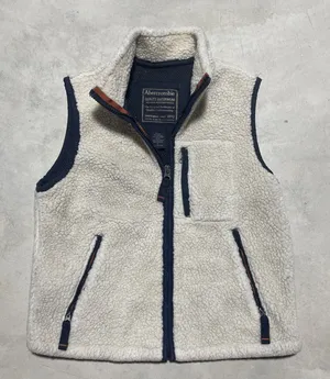 Abercrombie Sherpa Fleece Vest Women's SZ Small Cream Navy Full Zip Pockets Y2K thumbnail 1