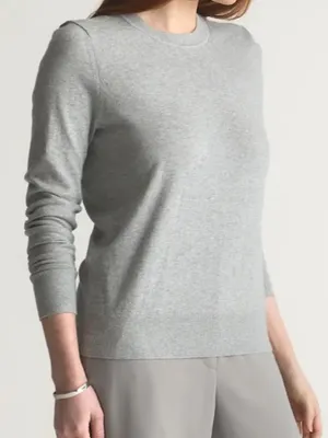 Quince Medium Light Gray Cotton Cashmere Thin Long Sleeve Crewneck thumbnail 1