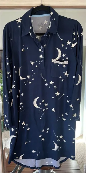 Cuddl Duds Cozy Jersey Sleep Shirt size Small Comfortable night Moons Stars thumbnail 1