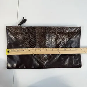 VTG M.F. Marangi Chocolate Brown Leather Snake Skin Clutch‎ Bag Purse Zip Italy thumbnail 11