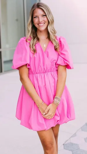 Entro pink boho poof dress size small thumbnail 1