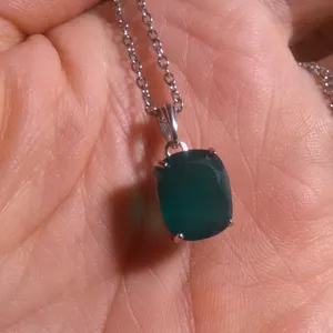 Verde Onyx Sterling Silver Pendant Stainless Steel Necklace thumbnail 9