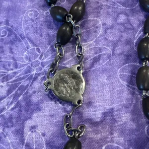 Vintage Black Wood Bead Rosary Catholic Prayer Beads Crucifix Cross France 21"‎ thumbnail 3