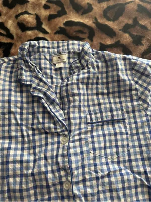 Petite Plume Blue Gingham PJ Set Sz Medium Short Sleeve thumbnail 2